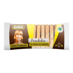 Prendedor Roupa Gina 12u Madeira...