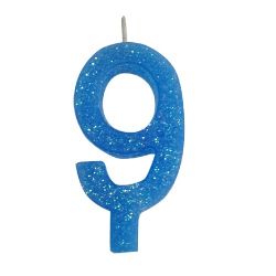 Vela Aniversario Valves Gliter Azul N°9.