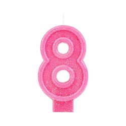 Vela Aniversario Valves Gliter Rosa N°8.