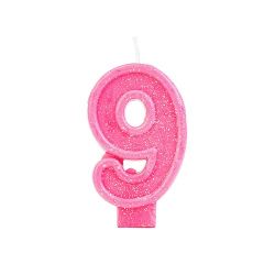 Vela Aniversario Valves Gliter Rosa N°9.