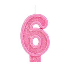 Vela Aniversario Valves Gliter Rosa N°6.
